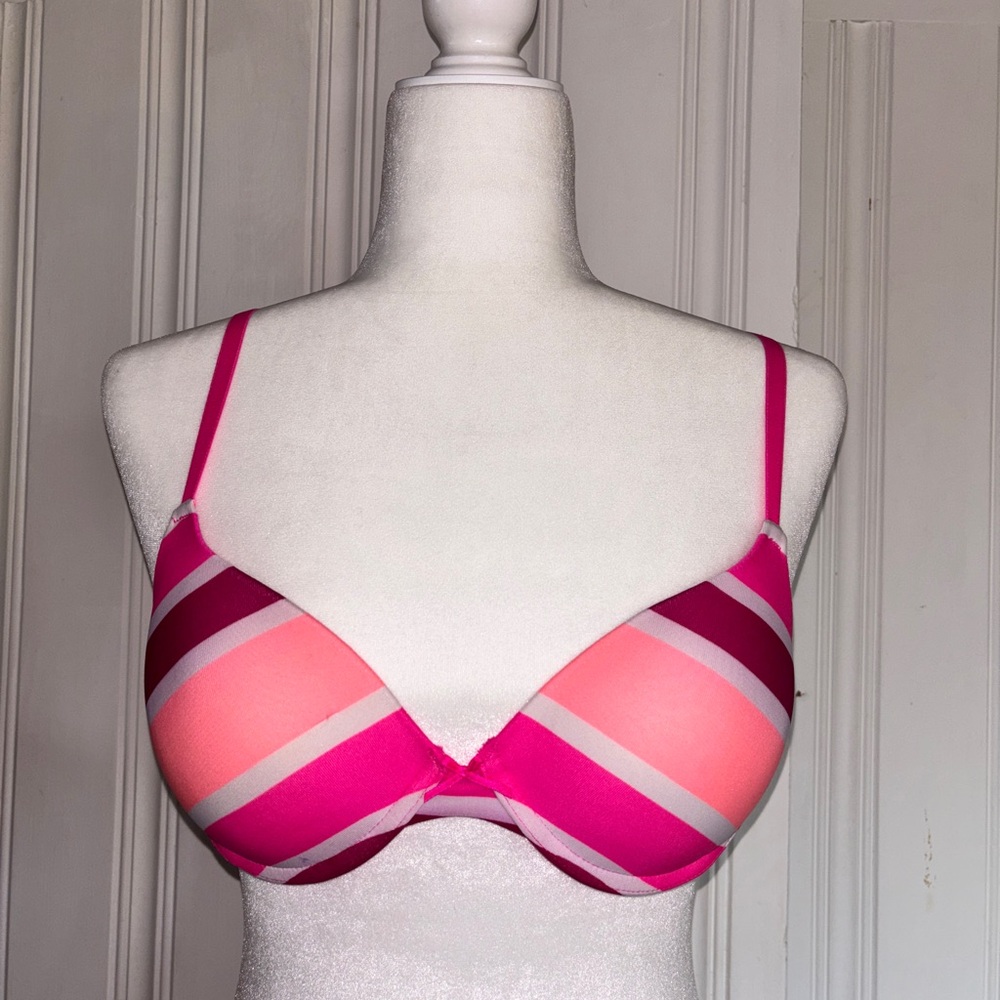 Y2k Pink and White Striped Push Up Bra ~ Size 34C